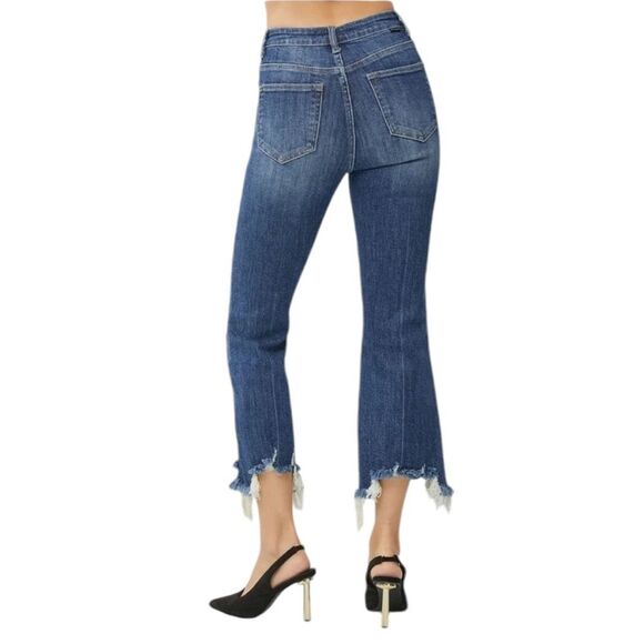 Risen jeans | High Rise Frayed Raw Hem Ankle Medium Wash size 28/7 - Picture 2 of 12
